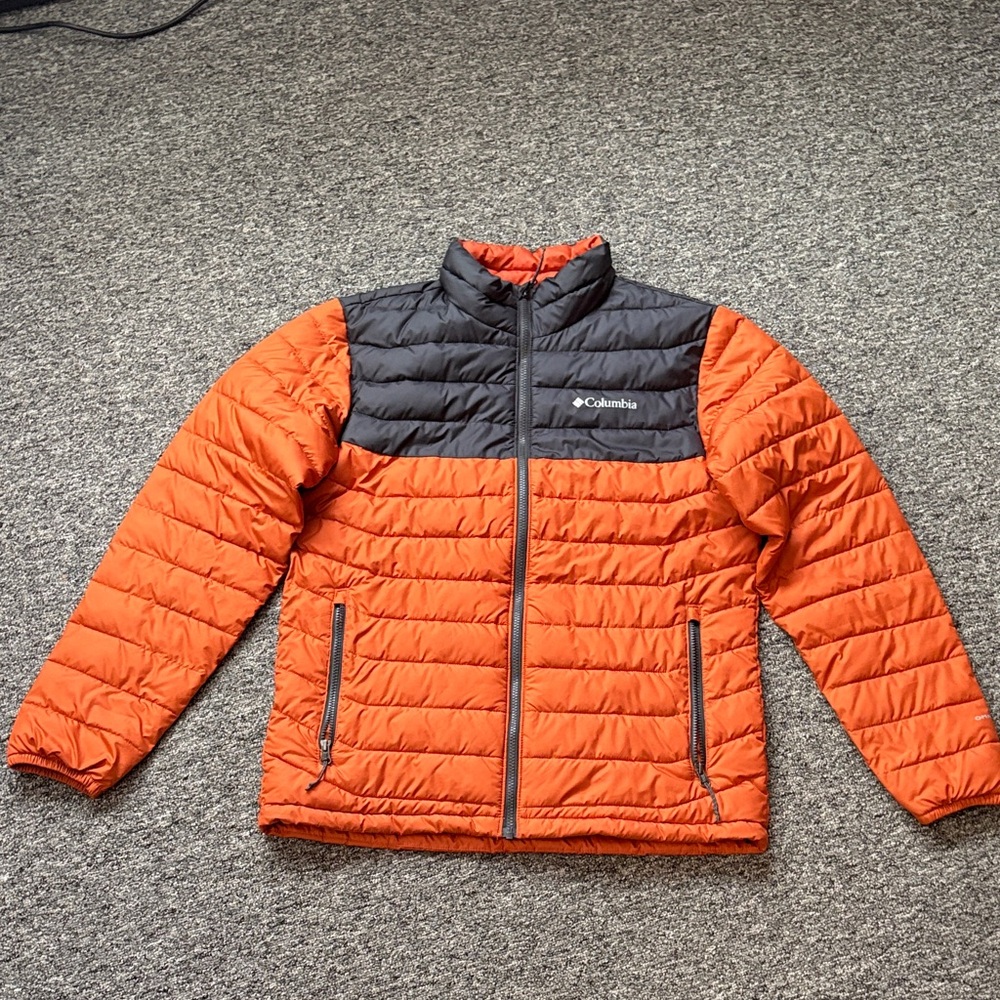 Columbia Men’s Omni-Heat Puffer Jacket in Orange and Black